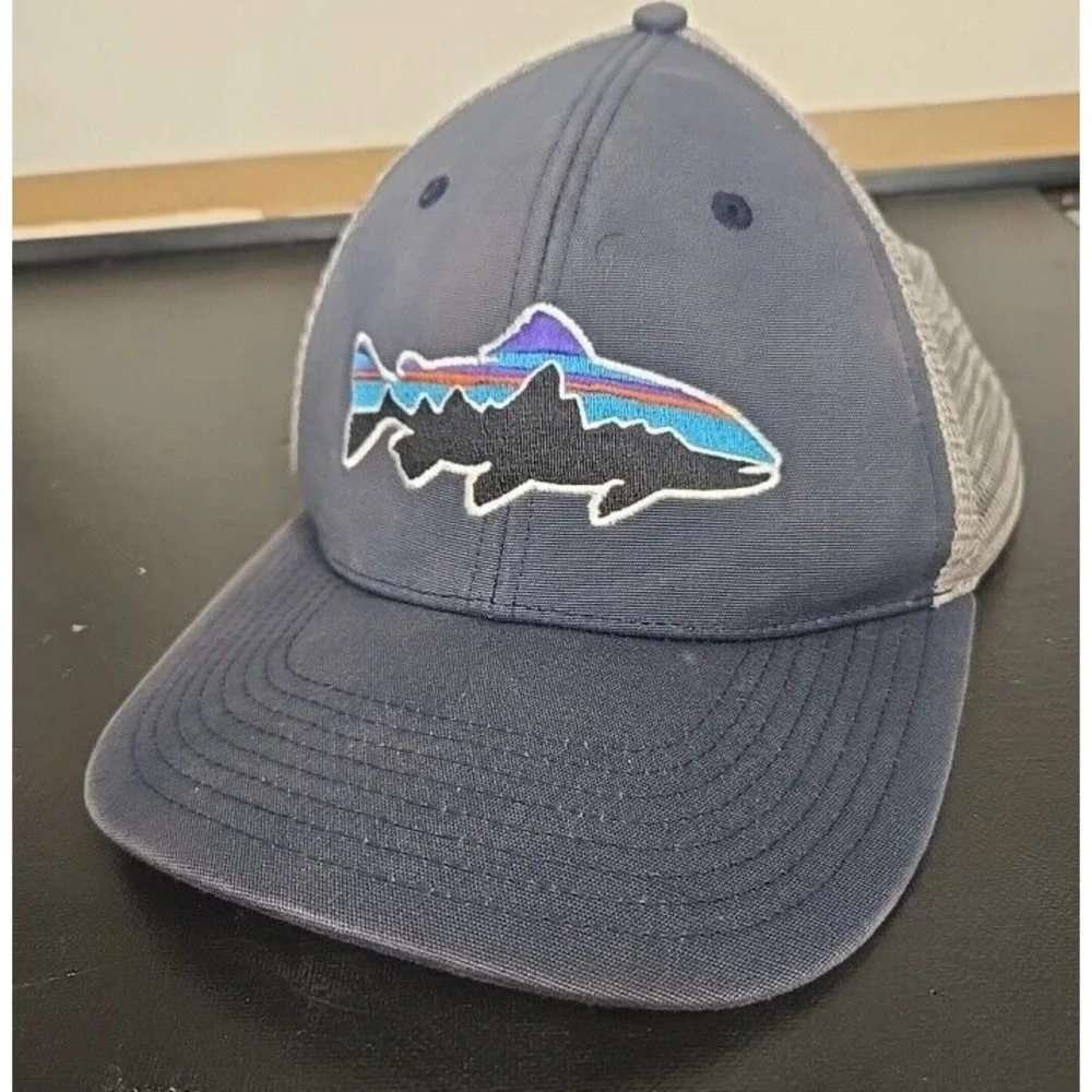 Patagonia Hat Cap Snapback Fitz Roy Fish Trout Logo Blue One Size Trucker